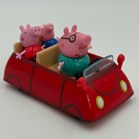 Peppa Pig Red Family Car With 3 Figures Kids Toys Lot Cake Topper Preschool - Picture 1 of 12